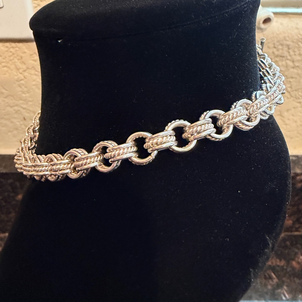Sterling Silver 925 Triple Row Rolo Necklace Toggle Closure 16.25 Inches 70Grams - Picture 4 of 11